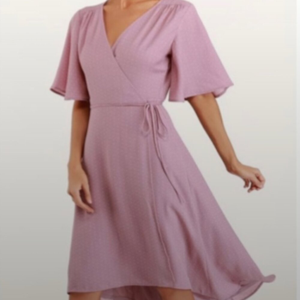 Lulu's Medium Farah Mauve Print Midi Wrap Dress - image 1